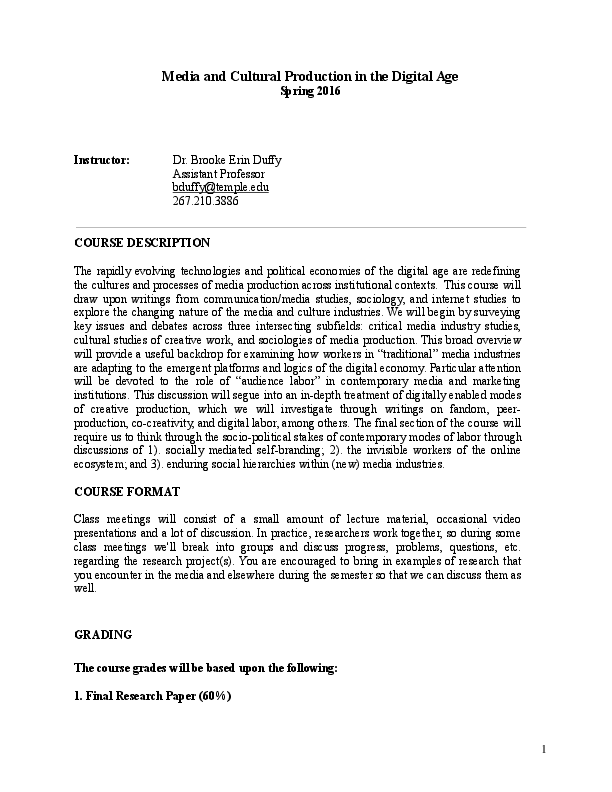 (DOC) Course Syllabus-Media and Cultural Production in the Digital Age
