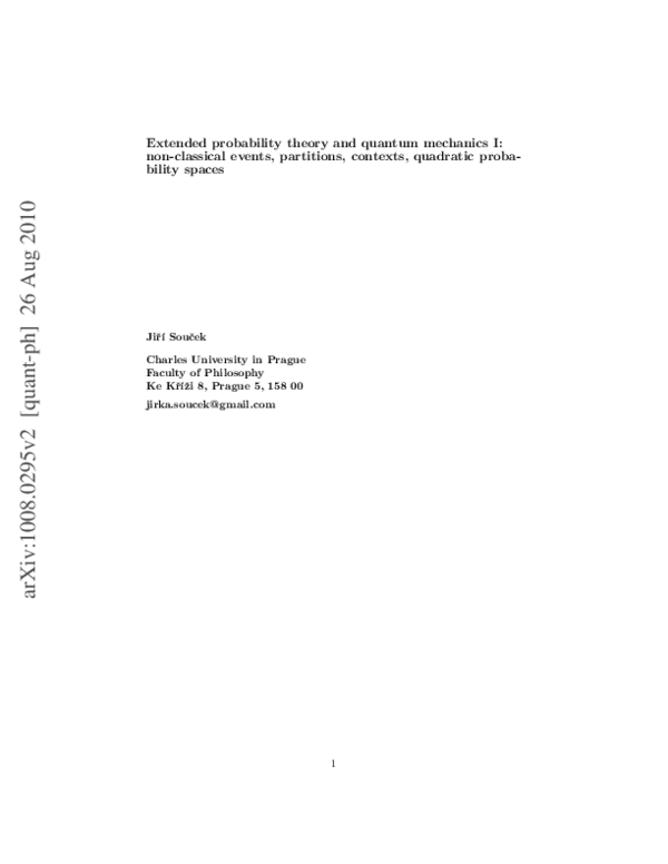 (PDF) Extended probability theory and quantum mechanics I: non ...