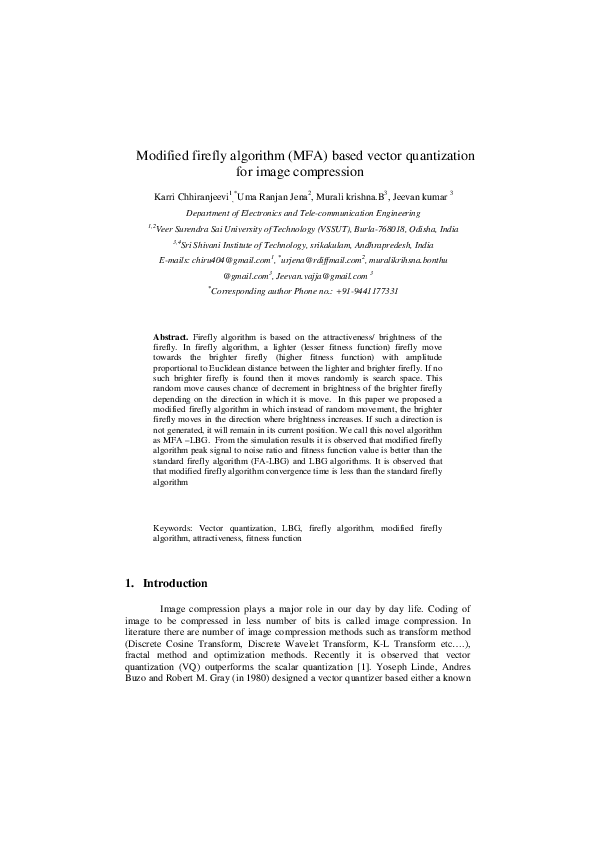 (PDF) Modified firefly algorithm (MFA) based vector quantization for ...