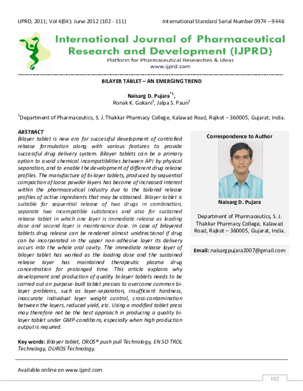 (PDF) BILAYER TABLET AN EMERGING TREND A REVIEW Naisarg Pujara