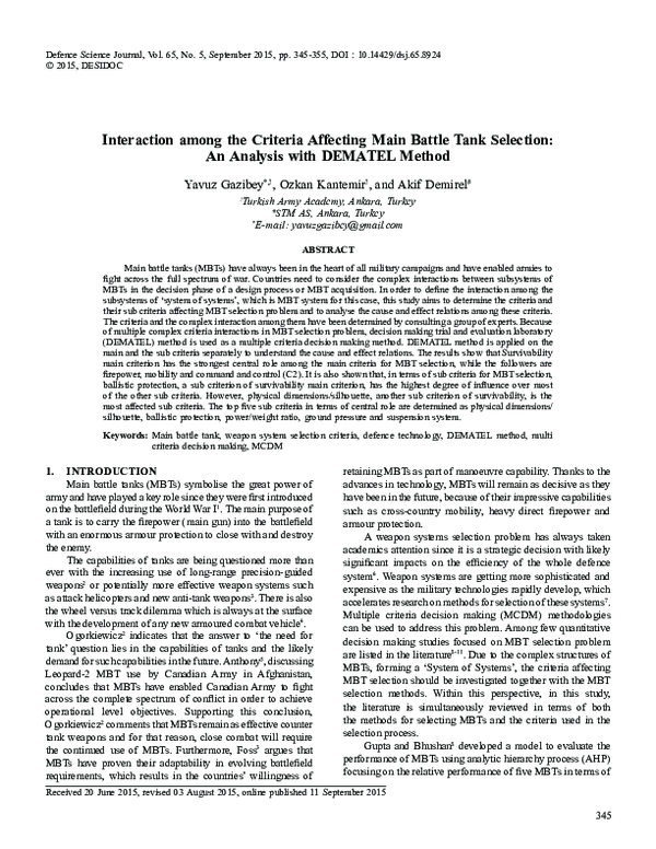 (PDF) Interaction among the Criteria Affecting Main Battle Tank ...