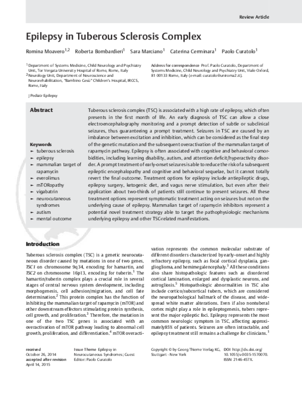 (PDF) Epilepsy in tuberous sclerosis JPE 2015