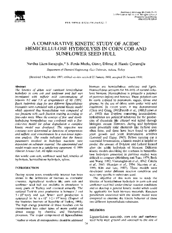 (PDF) A comparative kinetic study of acidic hemicellulose hydrolysis in ...