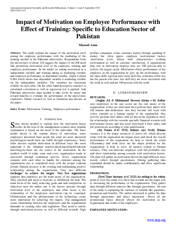 (PDF) Impact of Motivation on Employee Performance with Effect of ...