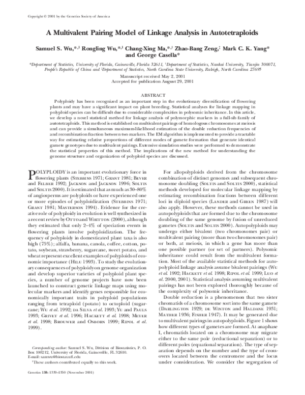 (PDF) A Multivalent Pairing Model of Linkage Analysis in Autotetraploids