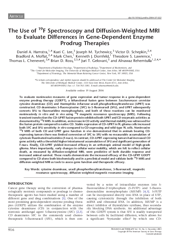 (PDF) The use of F spectroscopy and diffusion-weighted MRI to evaluate ...