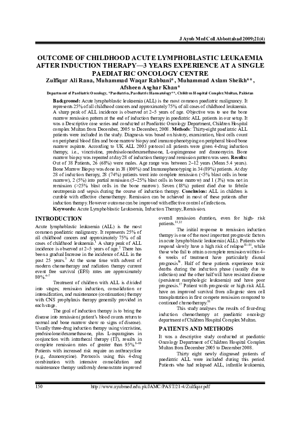 (PDF) OUTCOME OF CHILDHOOD ACUTE LYMPHOBLASTIC LEUKAEMIA AFTER ...