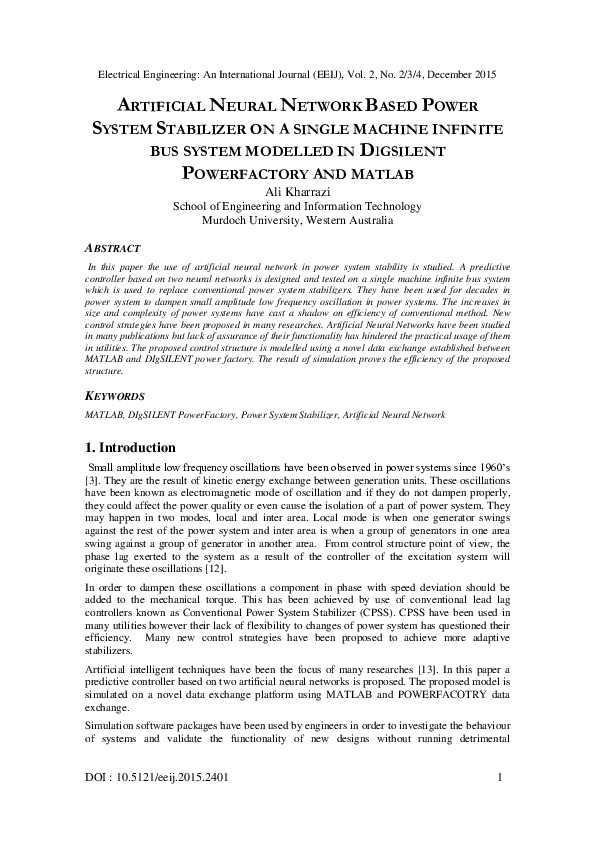 (PDF) Artificial Neural Network Based Power System Stabilizer on a ...