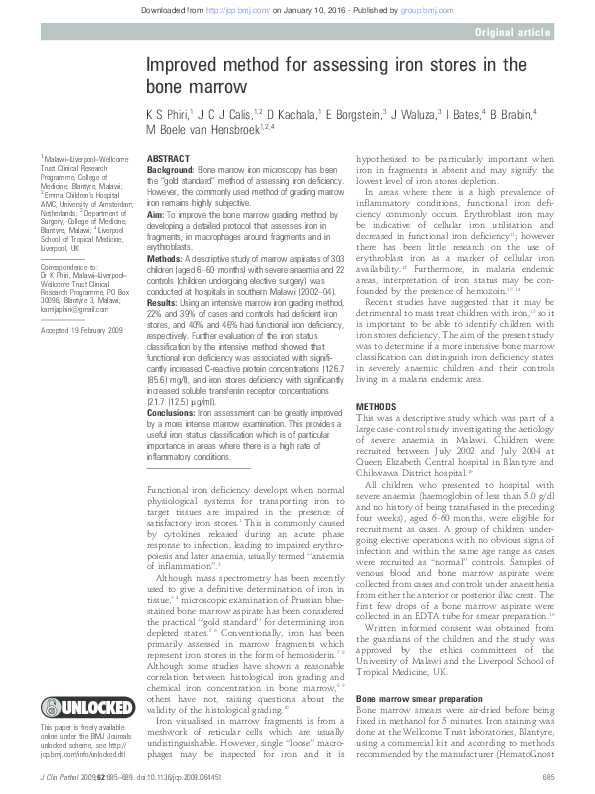 (PDF) Improved method for assessing iron stores in the bone marrow