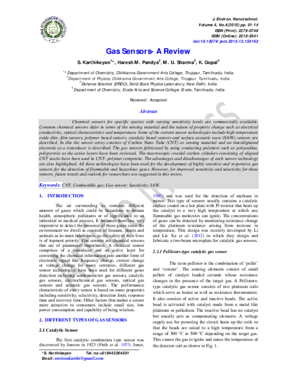 (PDF) Gas Sensors A Review Dr. Venkatesan T Academia.edu