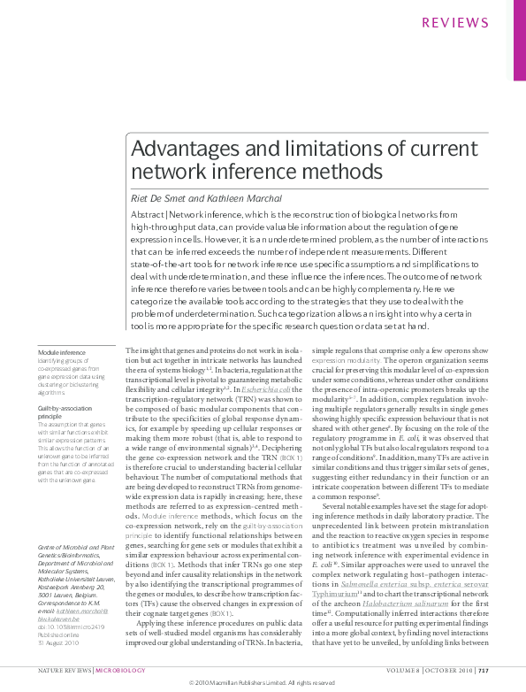 (PDF) Advantages and limitations of current network inference methods