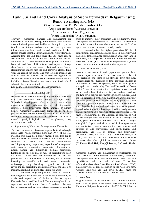 (PDF) Land Use and Land Cover Analysis of Sub watersheds in Belgaum