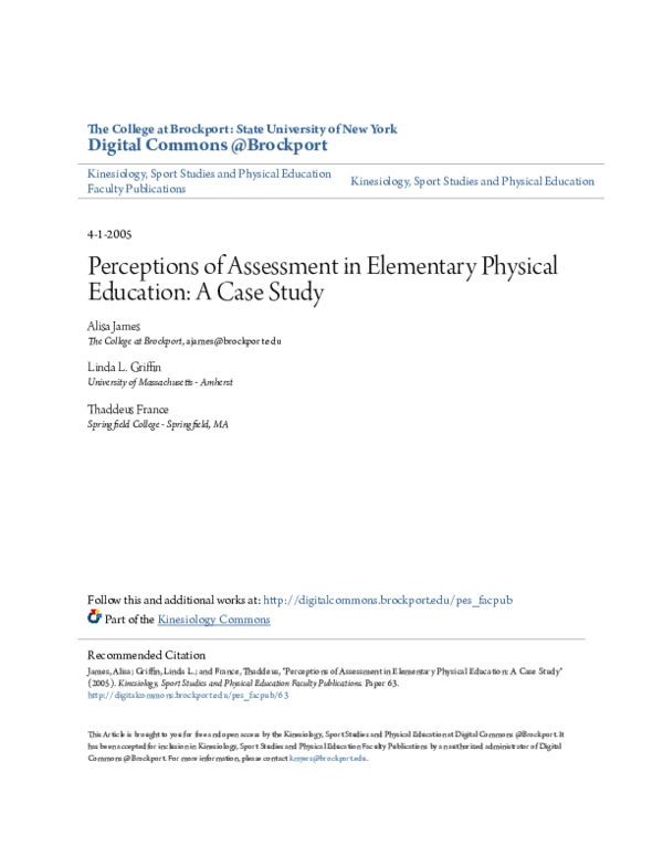 (PDF) Perceptions of Assessment in Elementary Physical Education: A ...