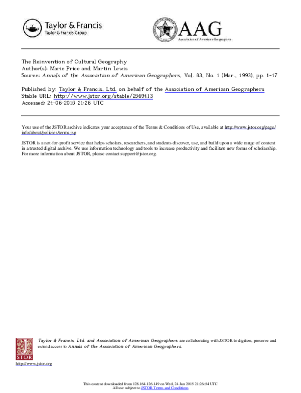 (PDF) The reinvention of cultural geography