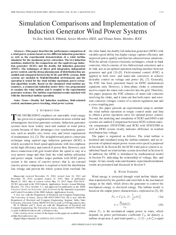 (PDF) Simulation Comparisons and Implementation of Induction Generator ...