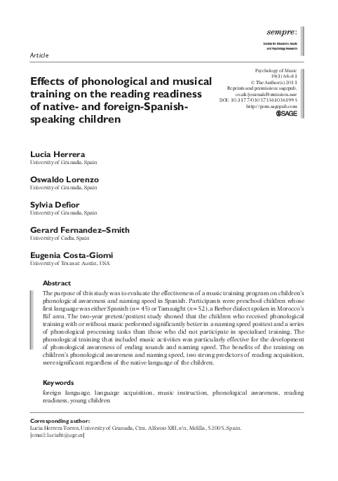 (PDF) Effects of phonological and musical training on the reading ...