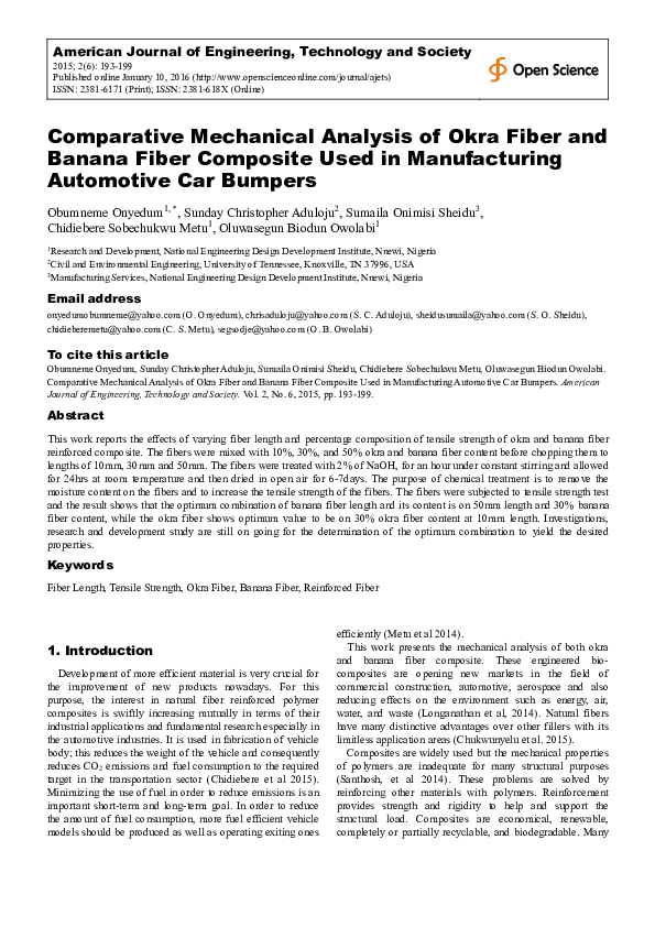 (PDF) Comparative Mechanical Analysis of Okra Fiber and Banana Fiber