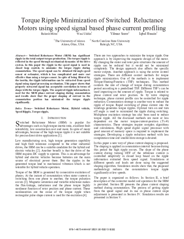 (PDF) Torque Ripple Minimization of Switched Reluctance Motor Through ...