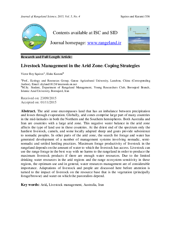 (PDF) Livestock Management in the arid zone Coping stategies Victor