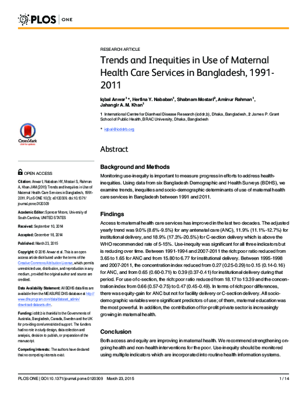 (PDF) Trends and Inequities in Use of Maternal Health Care Services in ...