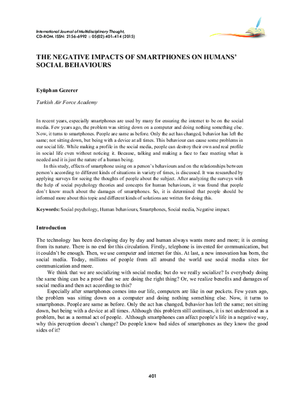 (PDF) The Negative Impacts Of Smartphones On Humans' Social Behaviours