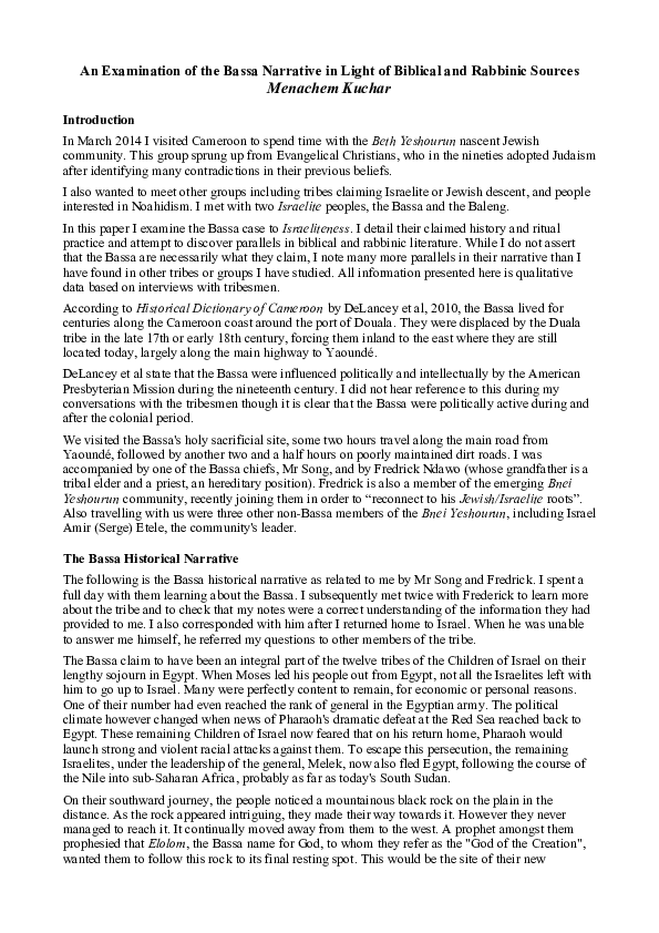 (PDF) An Examination of the Bassa Narrative in Light of Biblical and