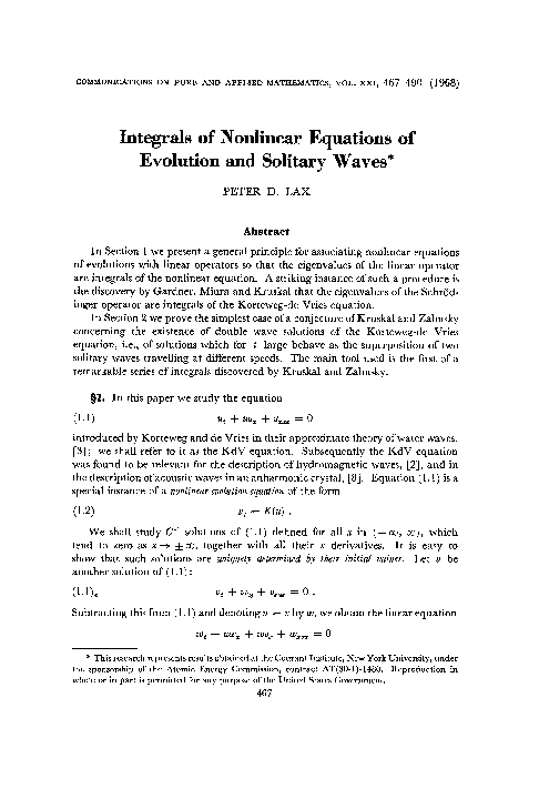 (PDF) Integrals of nonlinear equations of evolution and solitary waves
