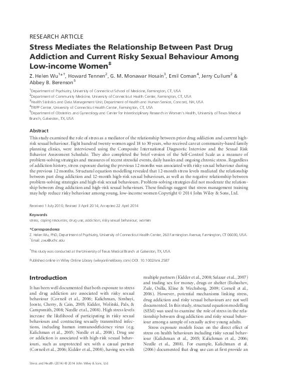 (PDF) Stress Mediates the Relationship Between Past Drug Addiction and ...