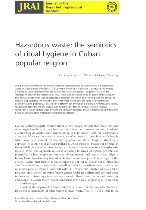 (PDF) Hazardous Waste: The Semiotics of ritual hygiene in Cuban popular ...