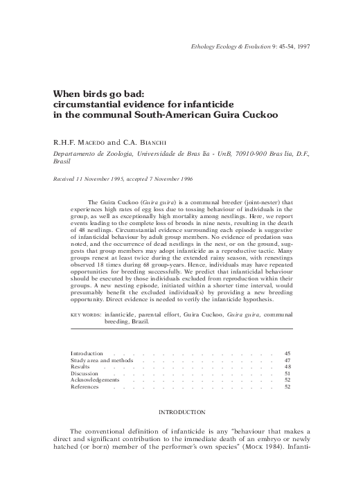 (PDF) When birds go bad circumstantial evidence for infanticide in the