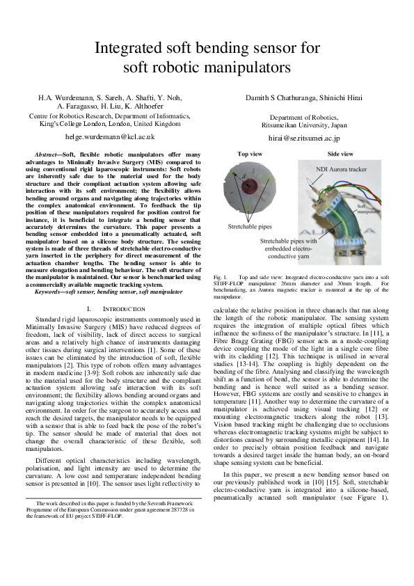 (PDF) Integrated soft bending sensor for soft robotic manipulators