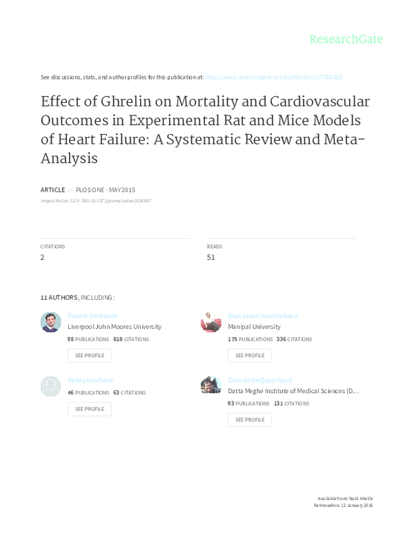 (PDF) Effect of Ghrelin on Mortality and Cardiovascular Outcomes in ...