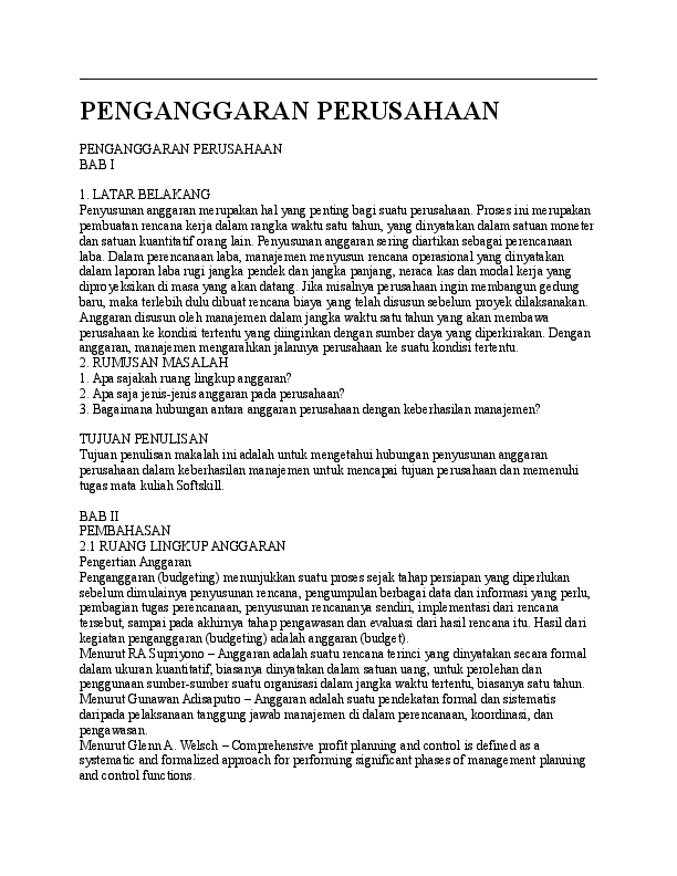 Doc Penganggaran Perusahaan Siska 95 Academia Edu