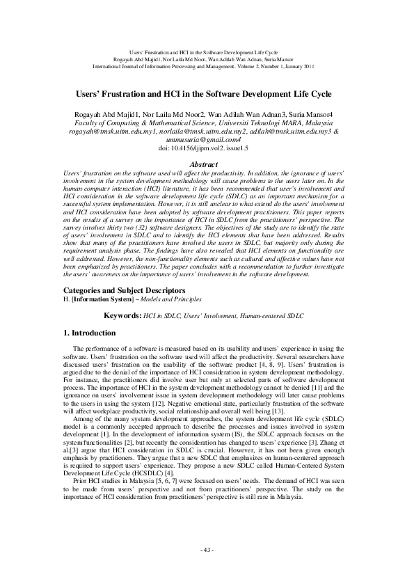 (PDF) Users’ Frustration and HCI in the Software Development Life Cycle