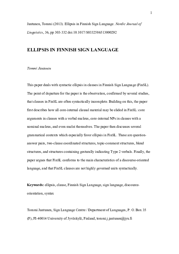 (PDF) Ellipsis in Finnish Sign Language