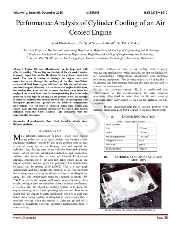 (PDF) Performance Analysis of Cylinder Cooling of an Air Cooled Engine