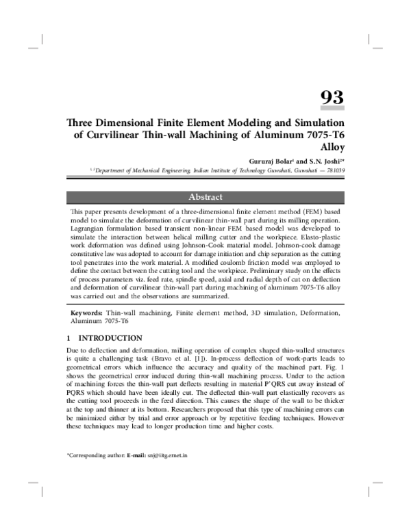 (PDF) Three Dimensional Finite Element Modeling and Simulation of ...