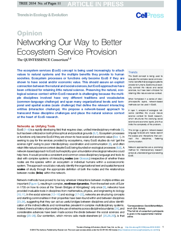 (PDF) Networking our way to better ecosystem service provision