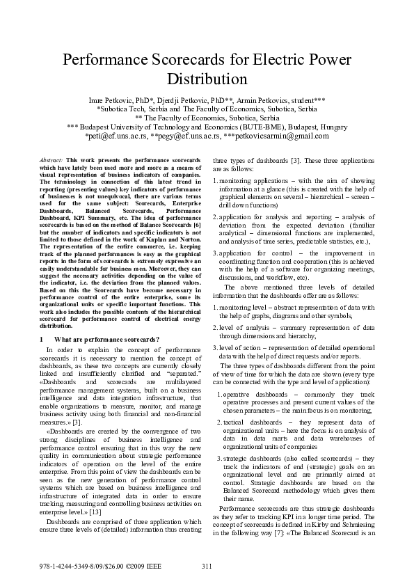 (PDF) Performance scorecards for electric power distribution