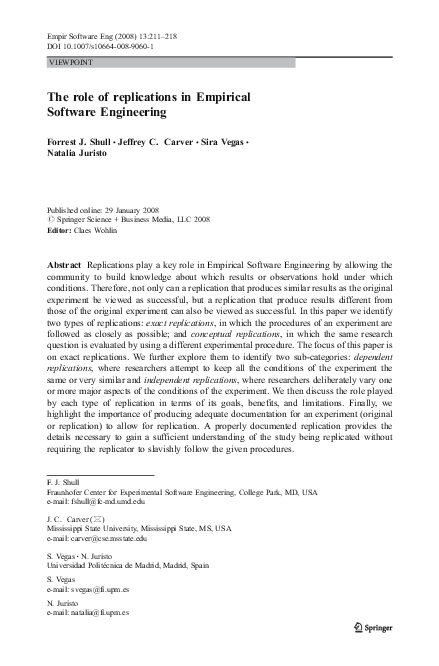 (PDF) The role of replications in Empirical Software Engineering