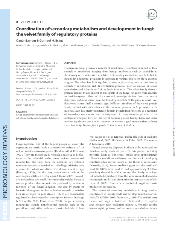 (PDF) Coordination of secondary metabolism and development in fungi ...