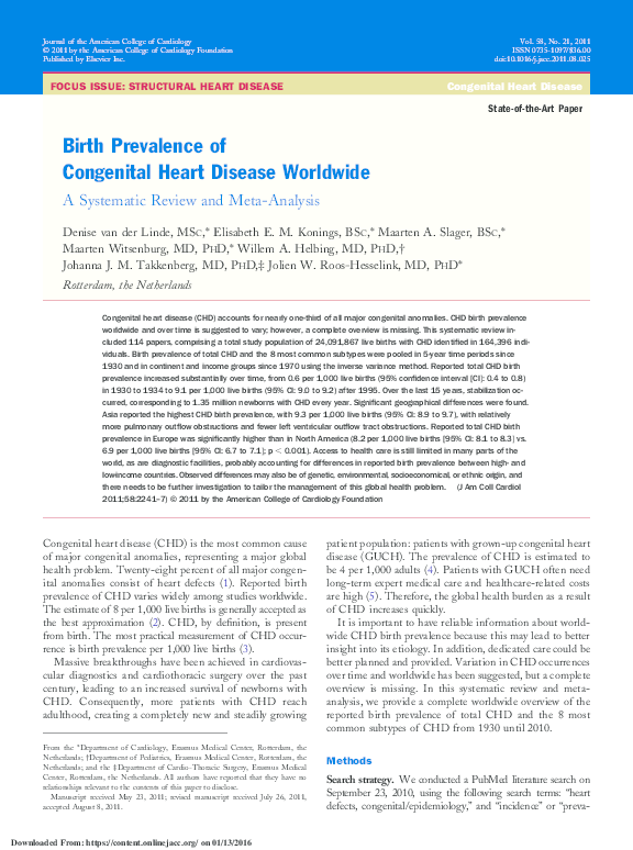 (PDF) Birth prevalence of congenital heart disease