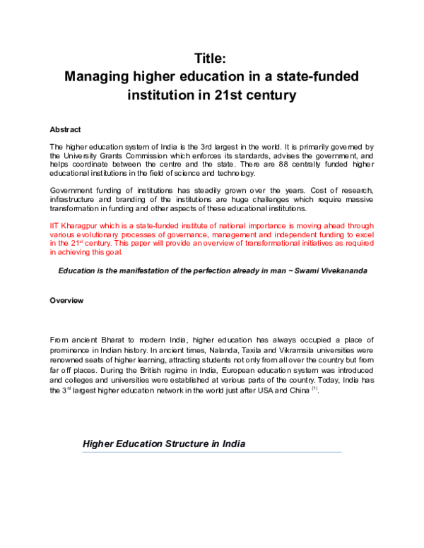 (DOC) Managing higher education in a state-funded institution in 21st ...