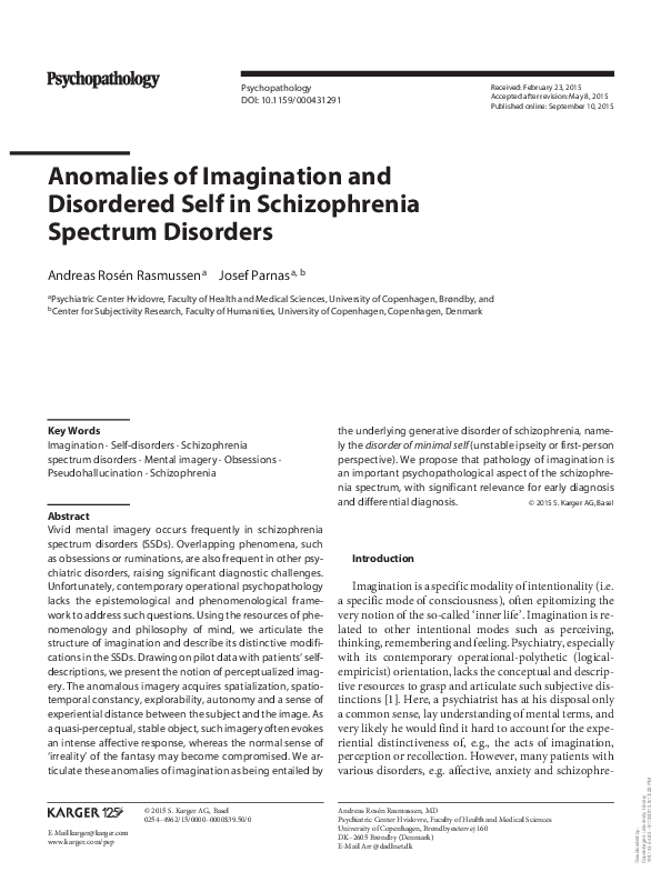 (PDF) Anomalies of Imagination and Disordered Self in Schizophrenia ...