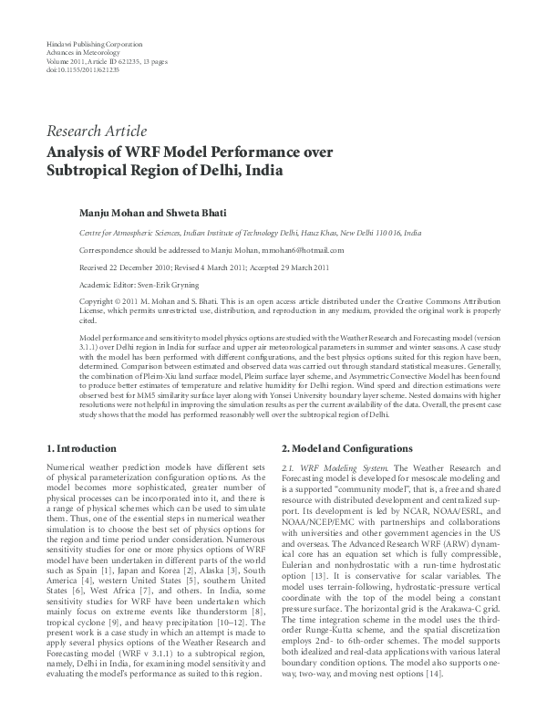 (PDF) Analysis of WRF Model Performance over Subtropical Region of ...
