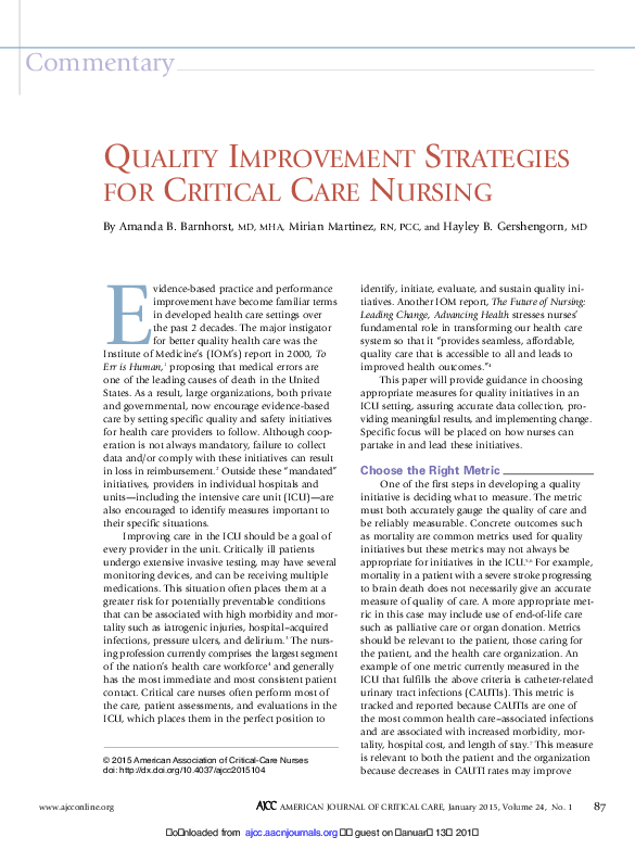 (PDF) Quality improvement strategies for critical care nursing