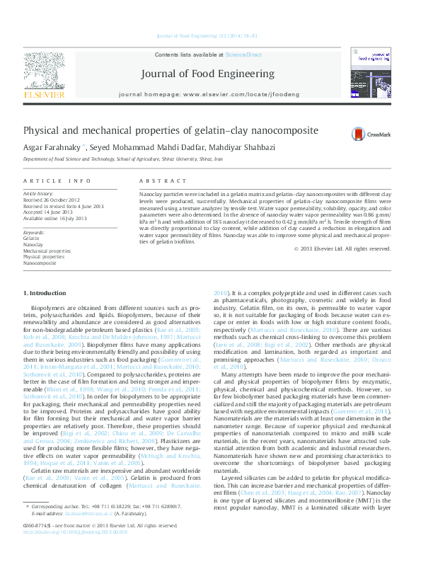 (PDF) Physical and mechanical properties of gelatin–clay nanocomposite