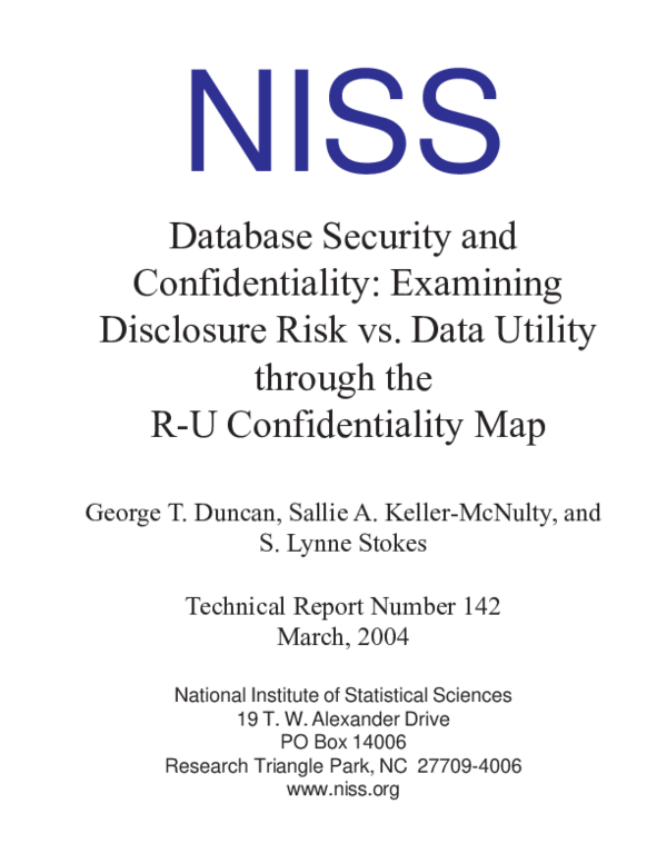 (PDF) Disclosure risk vs. data utility: The RU confidentiality map