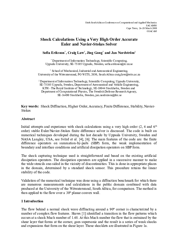 (DOC) Shock calculations using a very high order accurate Euler and ...