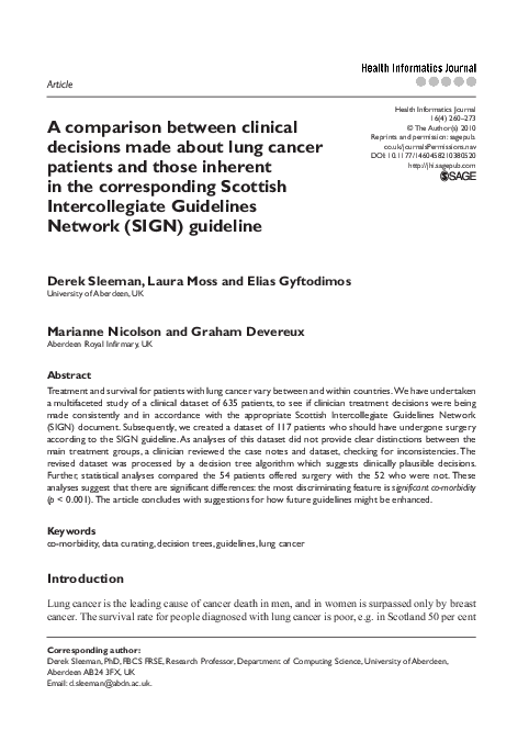 (PDF) A comparison between clinical decisions made about lung cancer ...